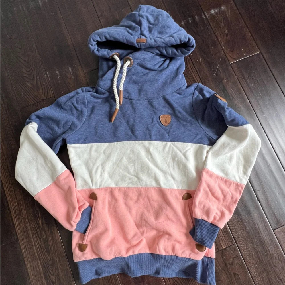 Wanakome Sweatshirt Neapolitan (Blue, Cream and Pink) Rare Colorblock Hoodie - Picture 2 of 4